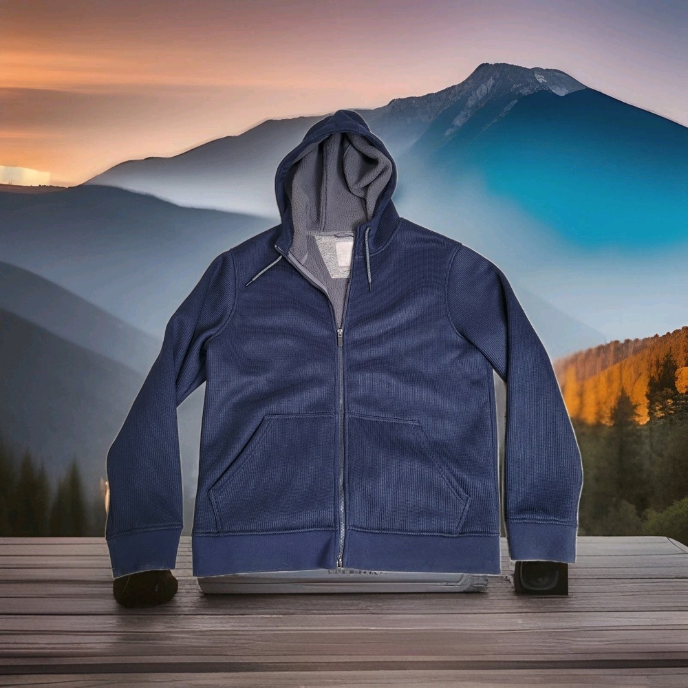 Hickey Freeman Jacket Men's Large Blue Waffle‑Knit Fleece Full‑Zip Hooded